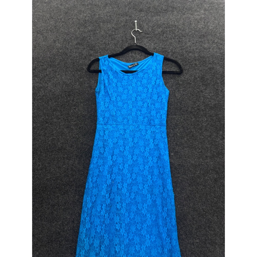 Zhen Li Bright Blue Floral Lace Sleeveless Maxi Dress Formal Evening Gown